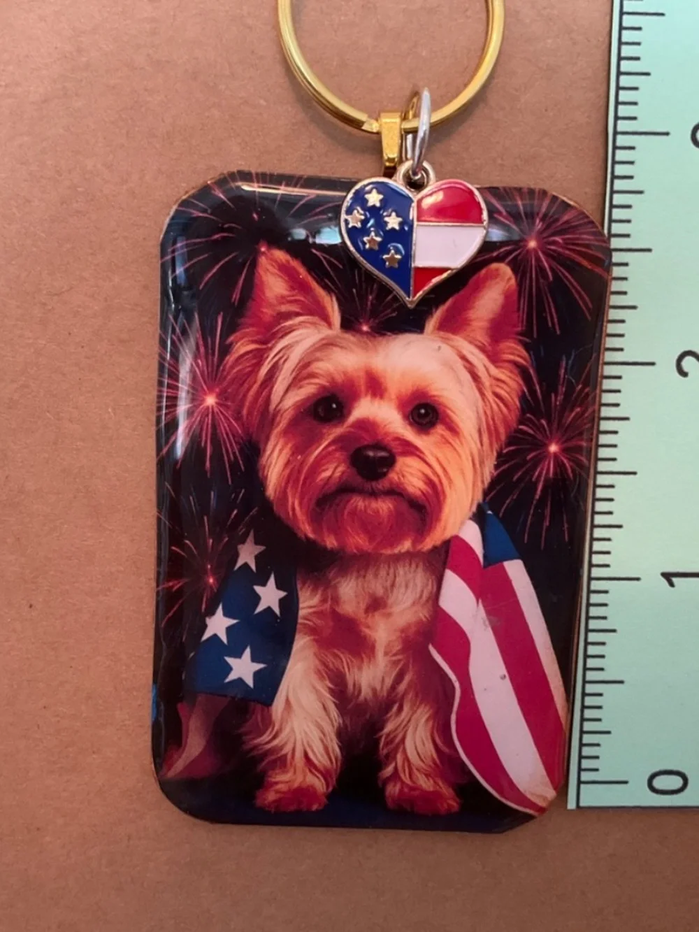 Yorkie Yorkshire Terrier Patriotic Keyring / Purse Charm Handmade by Sally